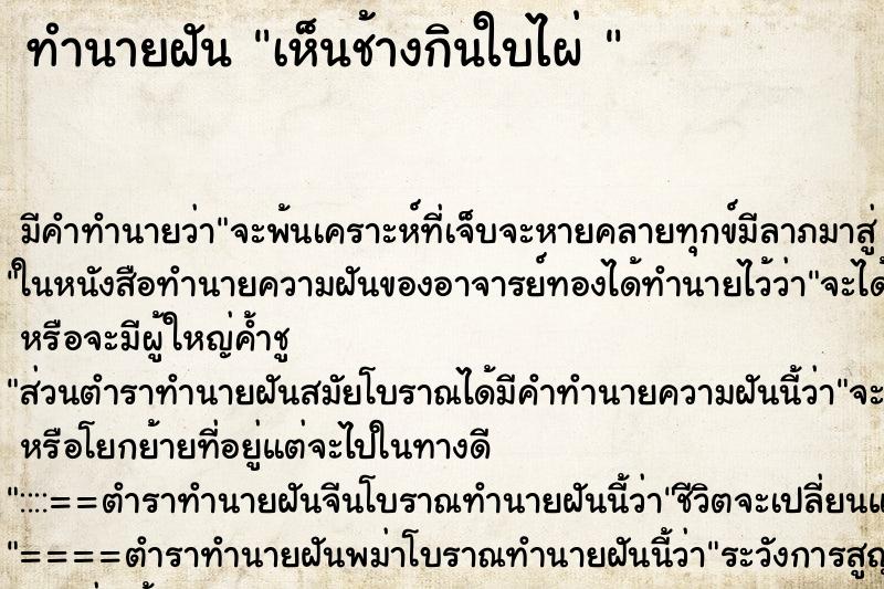 ทำนายฝัน เห็นช้างกินใบไผ่ 